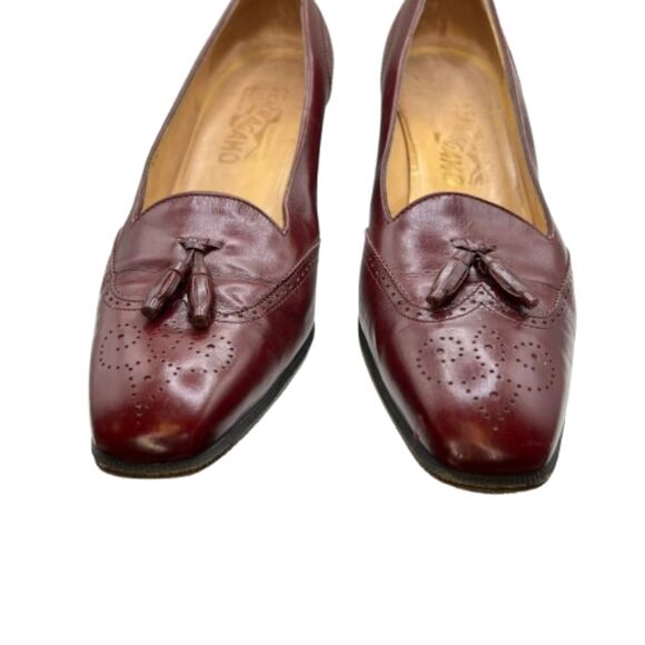Vintage Salvatore Ferragamo Burgundy Western Leather Pumps Size 10B - Picture 6 of 8